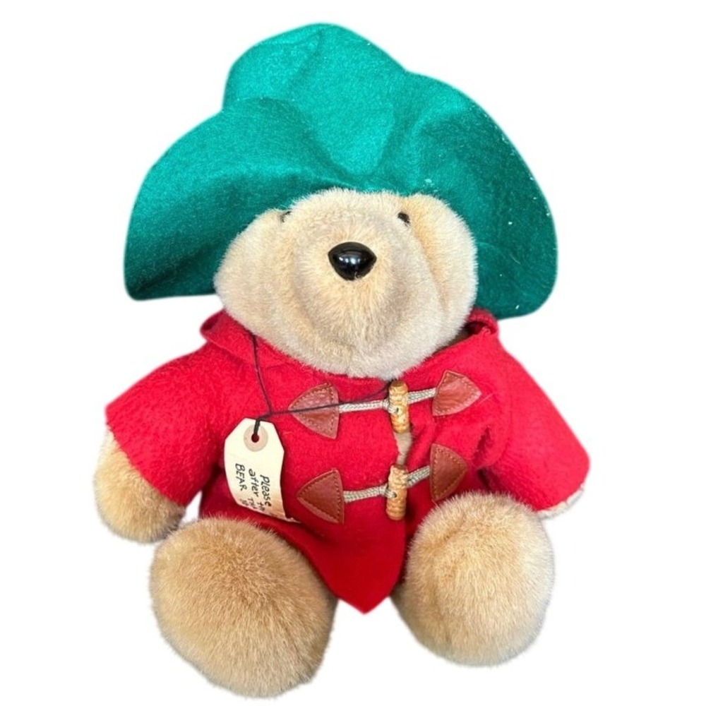 Vintage Eden Toys Paddington Bear Plush 15 Inch Red Coat Green Hat Tagged